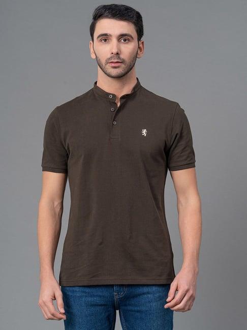 red tape dark olive regular fit cotton henley t-shirt