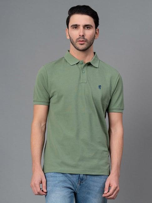 red tape sage green regular fit cotton polo t-shirt