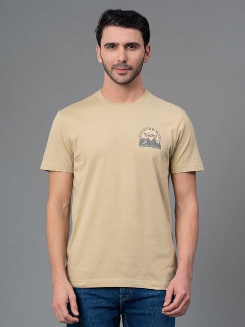 red tape pale olive regular fit graphic print cotton crew t-shirt