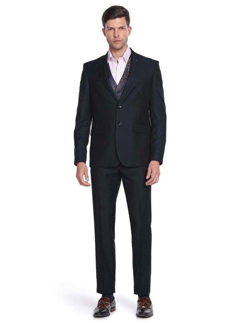 arrow navy blue regular fit self pattern three piece suit