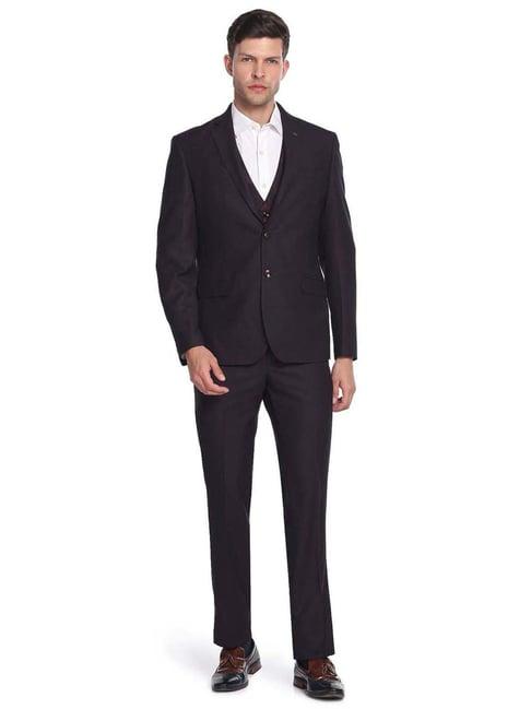 arrow wine regular fit self pattern three piece suit