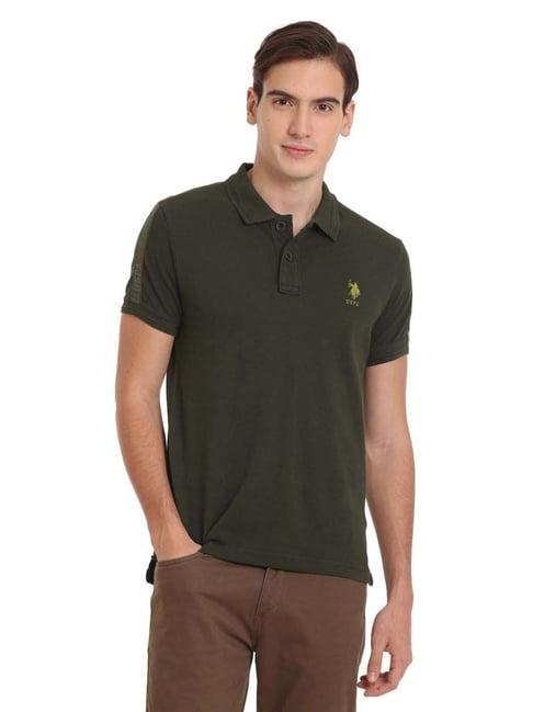 u.s. polo assn. olive cotton regular fit printed polo t-shirt