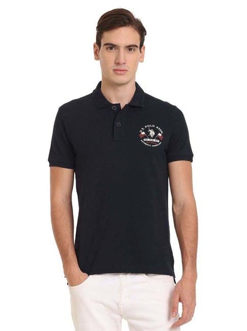 u.s. polo assn. navy blue cotton regular fit printed polo t-shirt