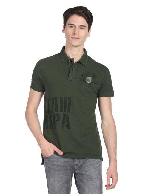 u.s. polo assn. olive cotton regular fit printed polo t-shirt