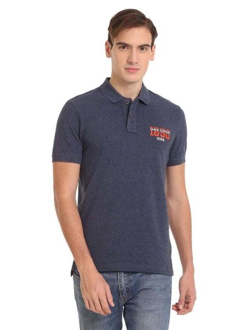 u.s. polo assn. navy blue cotton regular fit self pattern polo t-shirt