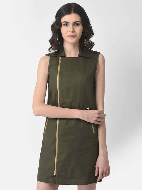 crimsoune club olive green a-line dress