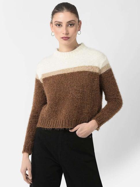 crimsoune club brown & cream color-block sweater