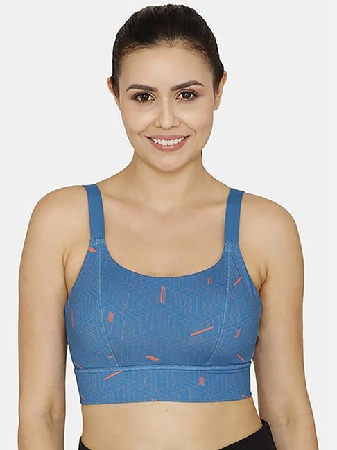 zelocity by zivame blue printed sports bra