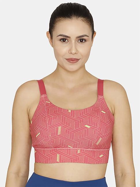 zelocity by zivame pink printed sports bra