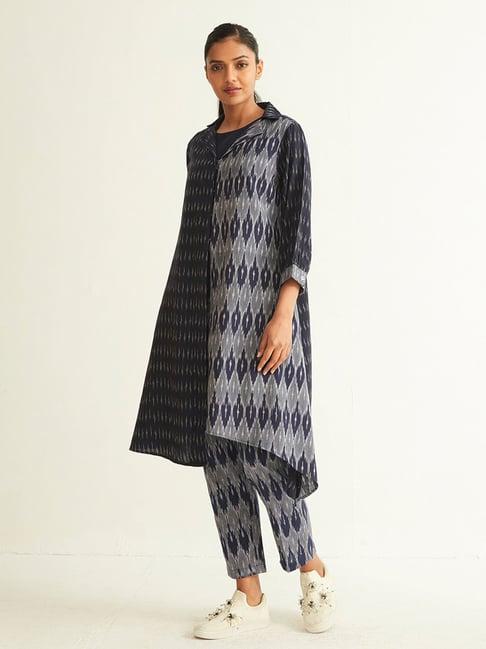 ancestry blue ikkat kurta