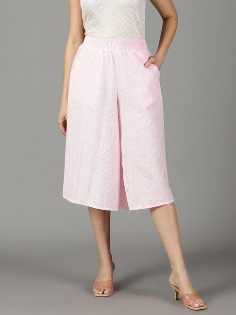 showoff pink linen straight fit high rise culottes