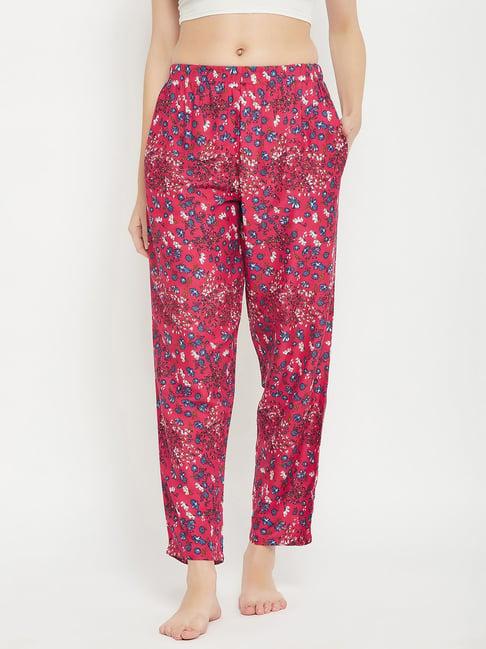 clovia pink cotton floral print pyjamas