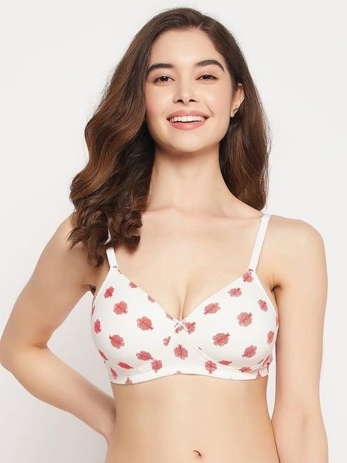 clovia white floral print t-shirt bra