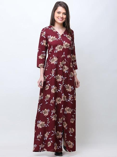 cation maroon printed maxi dress