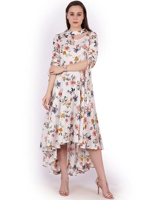 cation off-white printed assymetric dress