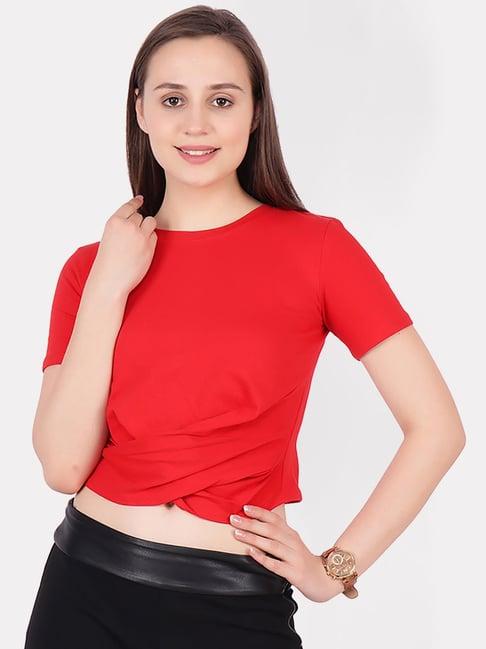 cation red fitted crop top