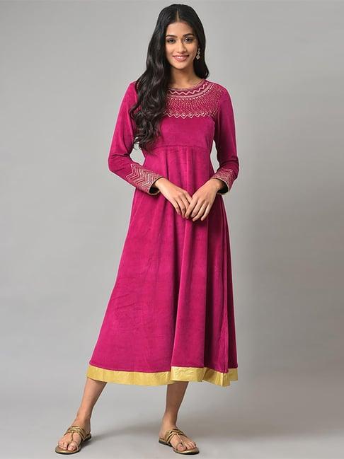 aurelia pink cotton embellished a-line dress