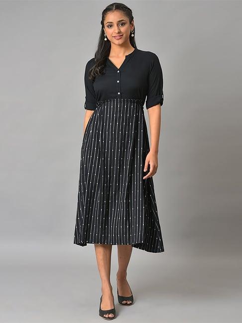 aurelia black embroidered a-line dress