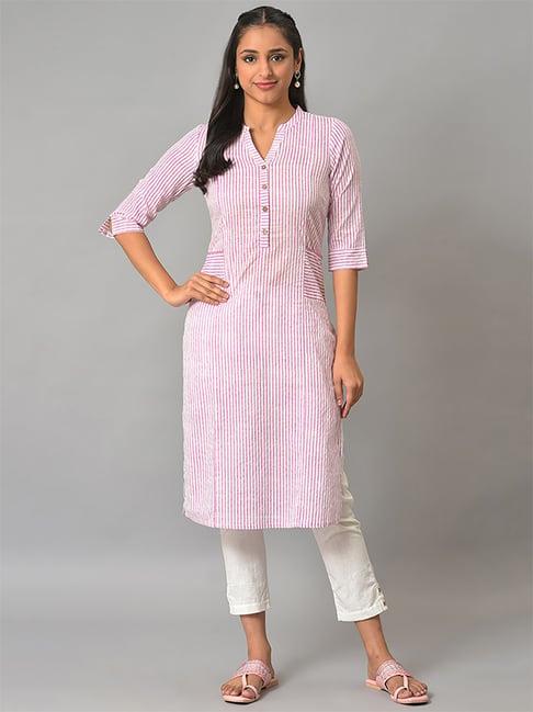 aurelia purple cotton printed straight kurta