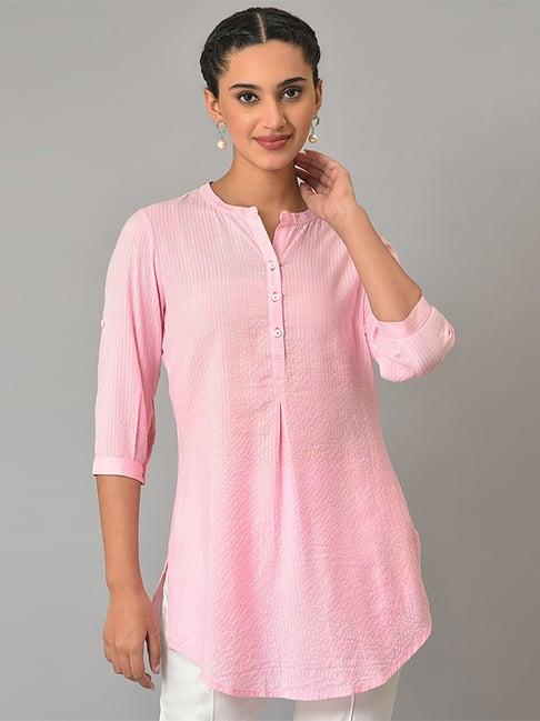 aurelia pink cotton straight short kurti