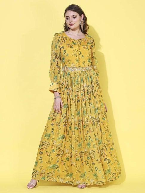 fashor yellow floral print maxi dress