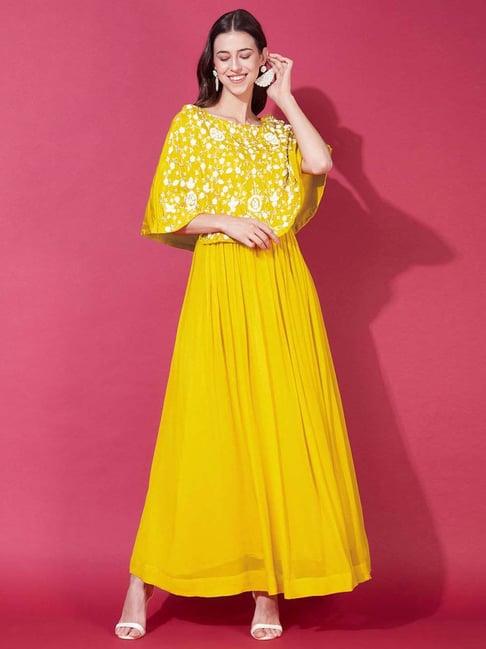 fashor yellow embroidered maxi dress