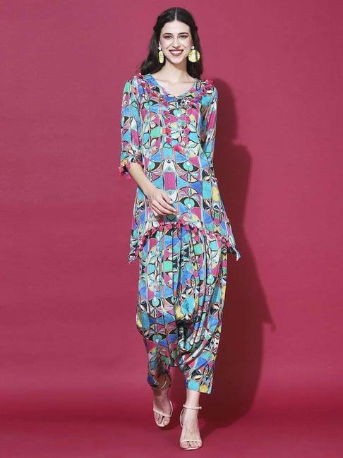 fashor multicolored printed kurta pant set