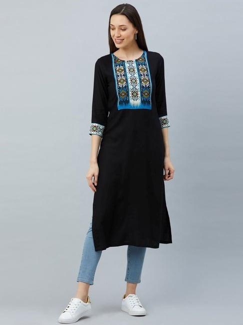 skylee black printed straight kurta