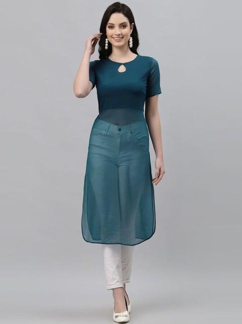 skylee teal blue straight kurta