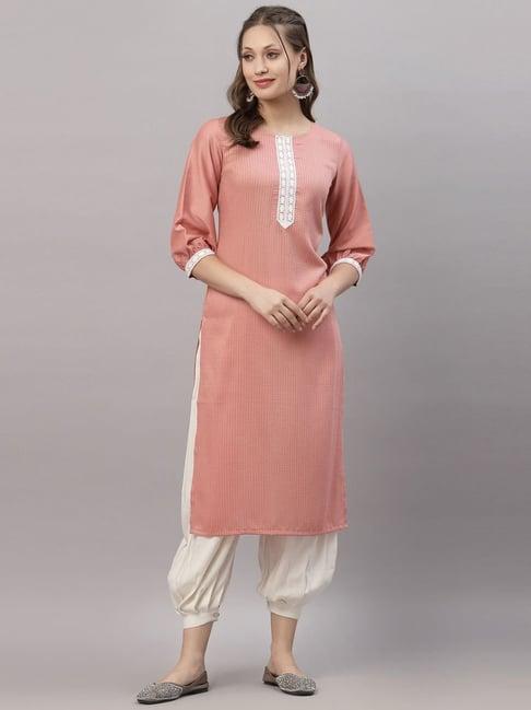 skylee pink embroidered straight kurta