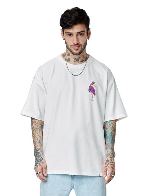 the souled store white loose fit printed oversized t-shirt