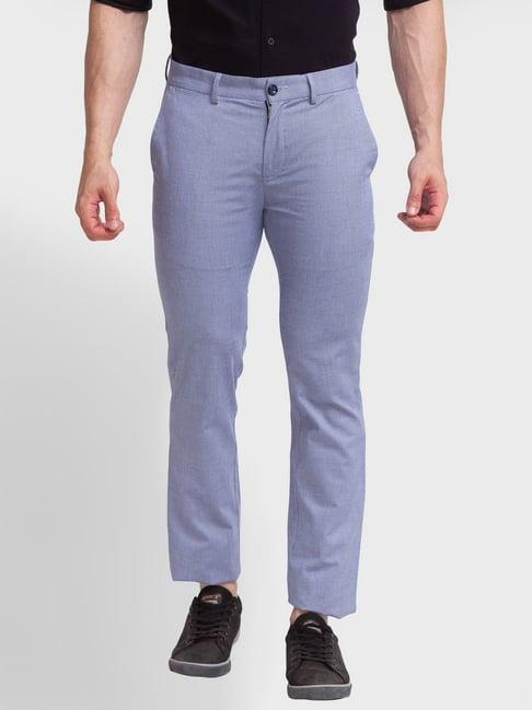 colorplus blue regular fit texture trousers