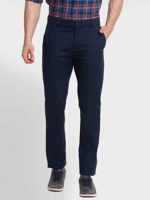 colorplus blue regular fit texture trousers