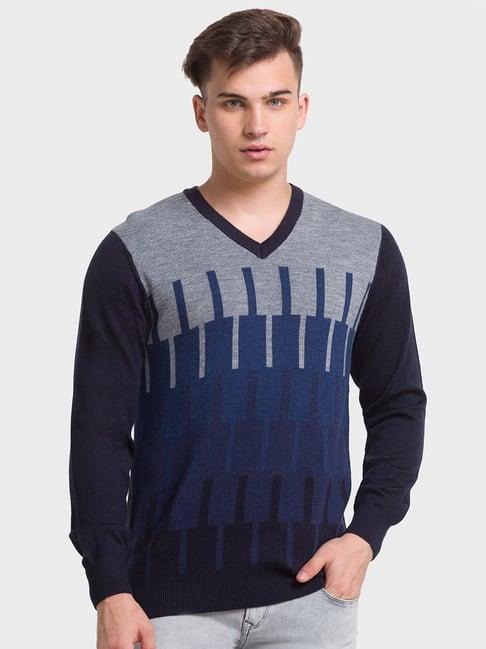 colorplus blue tailored fit printed sweaters