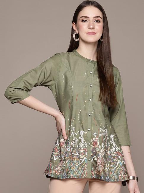 ziyaa olive green printed tunic