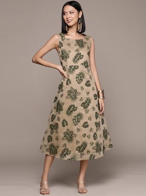 ziyaa beige floral print a-line dress