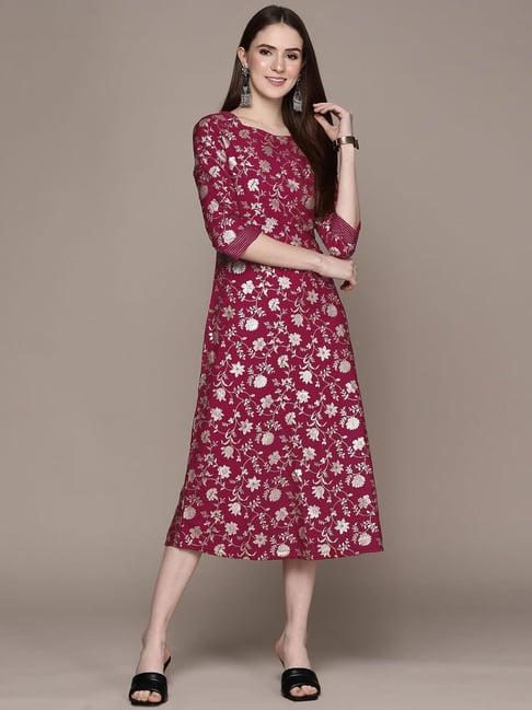 ziyaa purple floral print a-line dress