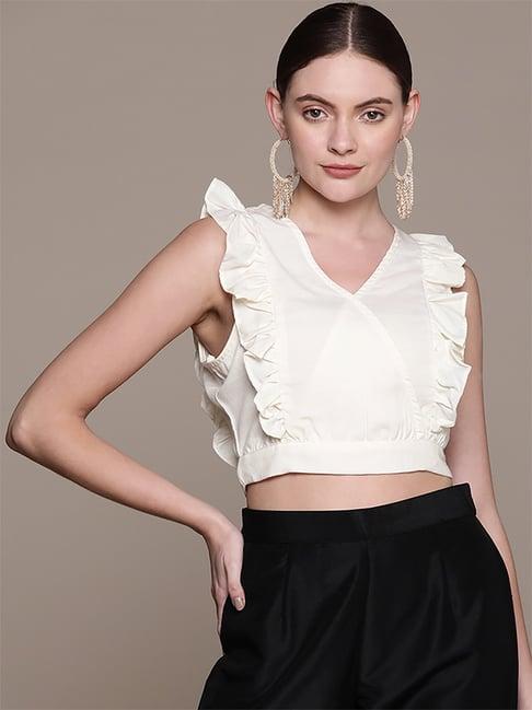 ziyaa white sleeveless crop top