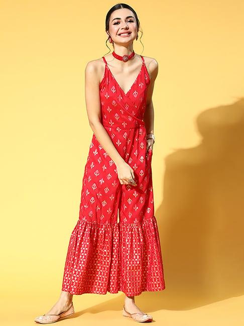 ziyaa red printed jumpsuit