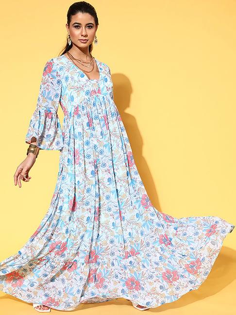 ziyaa blue floral print maxi dress