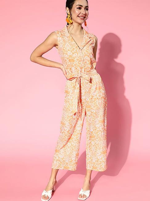 ziyaa orange floral print jumpsuit