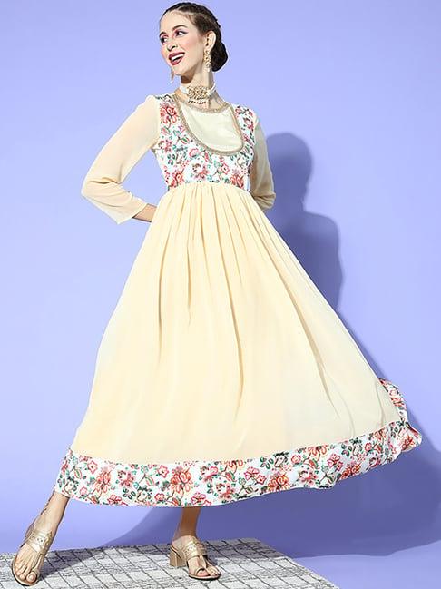 ziyaa beige floral print a-line dress