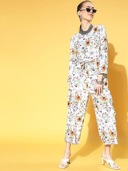 ziyaa white floral print jumpsuit