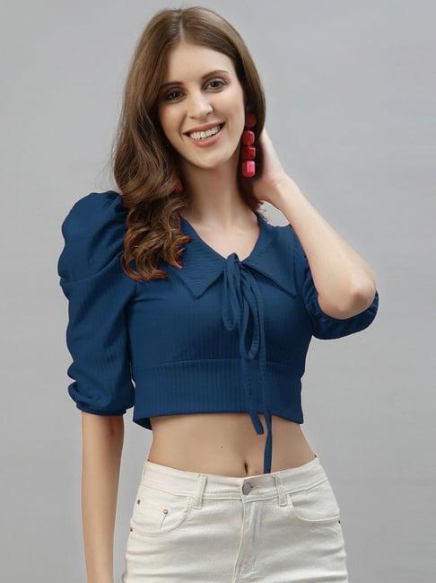 selvia teal blue short sleeve crop top