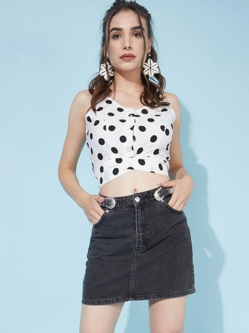 selvia white & black polka dots crop top