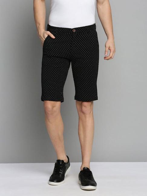 show off black cotton regular fit printed shorts