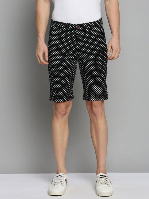 show off black cotton regular fit printed shorts