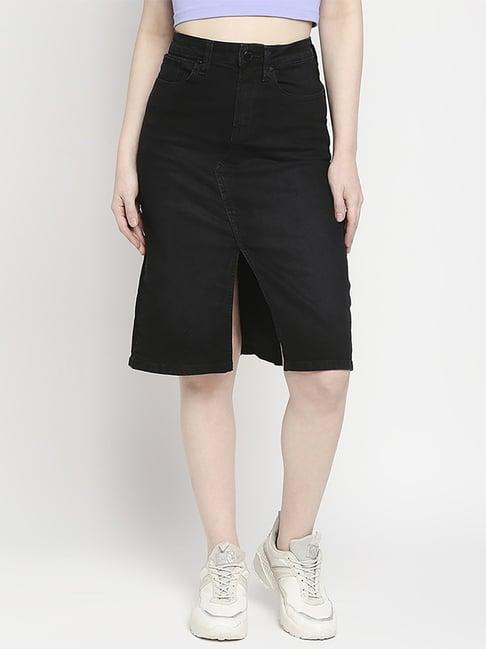 spykar black cotton a line skirt