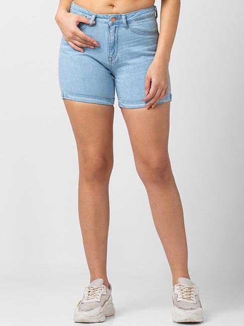 spykar sky blue mid rise shorts