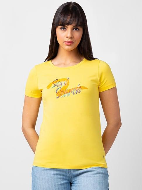 spykar yellow printed t-shirt